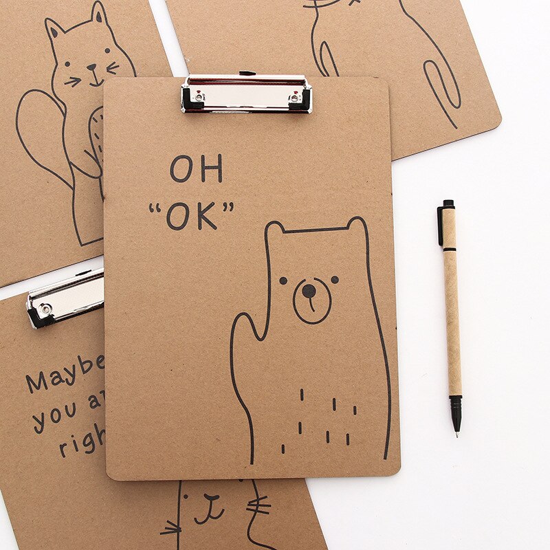 Wood A4 Cartoon File Folder Office Meeting Document Recording Tool Supplies Cute Cat Bear Pattern File Folder