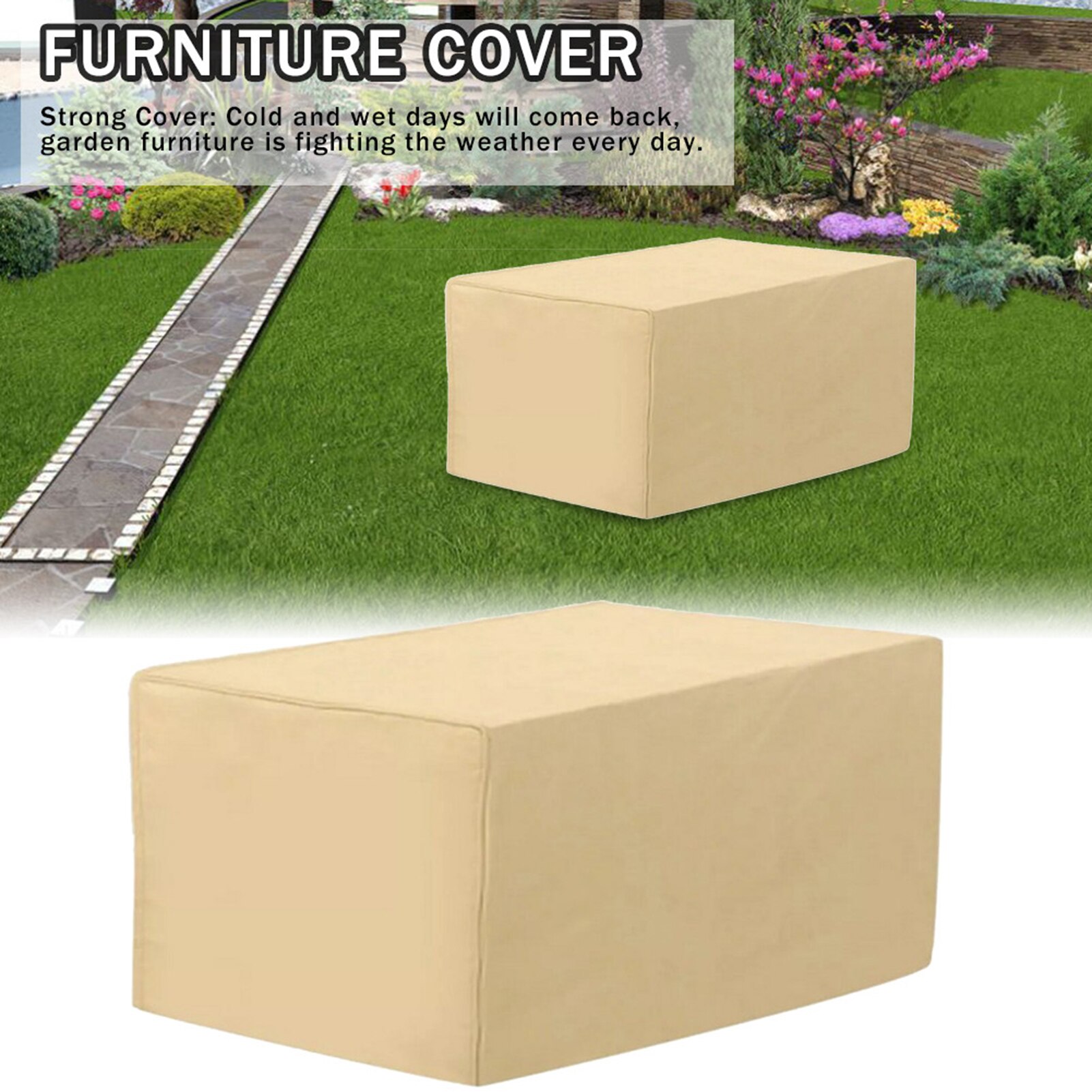 Tuinmeubilair Cover Stofdicht Patio Tafel Cover 420DPU Oxford Doek Beige Tuin Tafel Stoel Stofkap Waterdichte Hoes