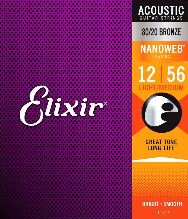 Elixir Original Strings 11077 Nanoweb 80/20 Acoustic Guitar Strings .012-.056 Medium Light