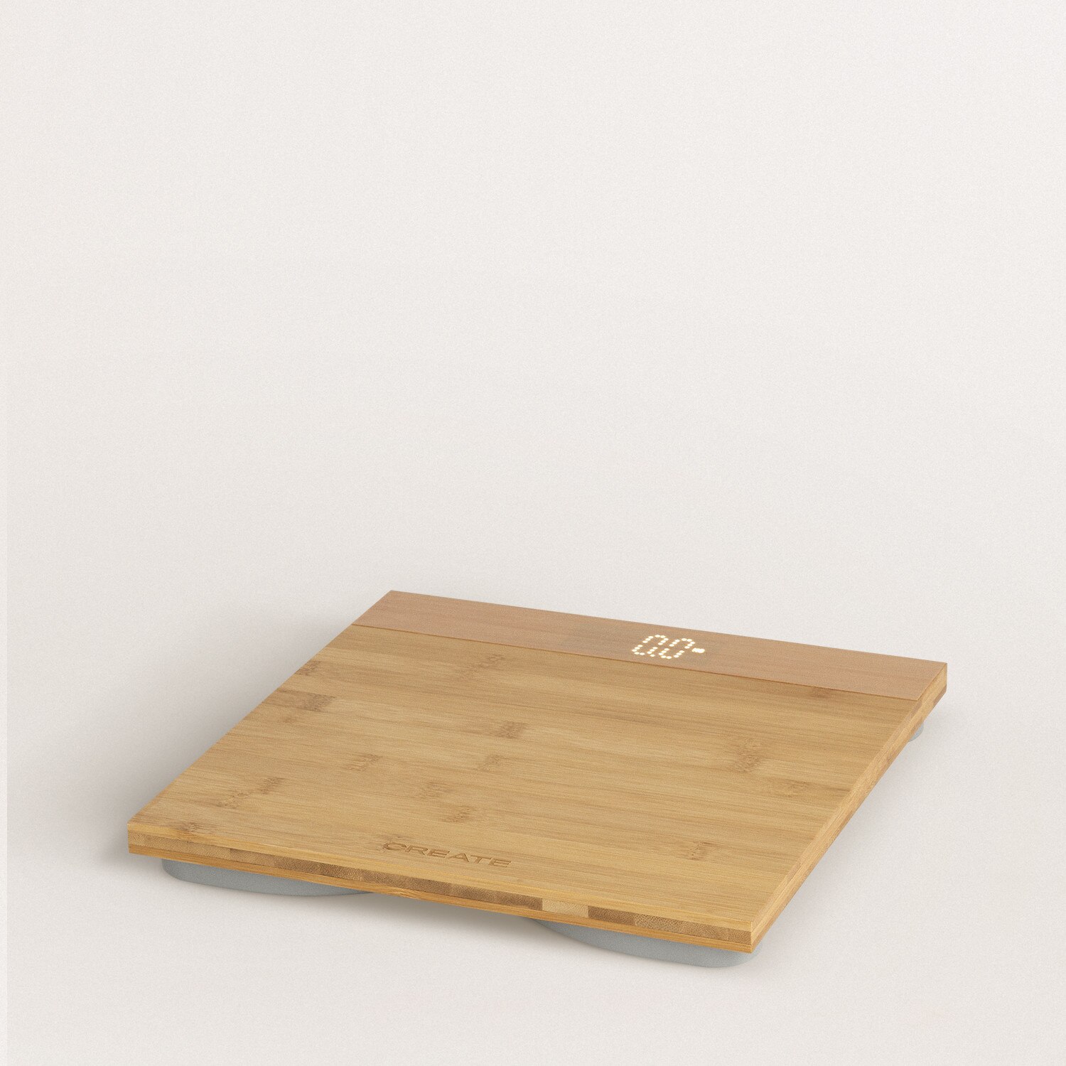 CREATE-BALANCE BODY BAMBOO, Báscula de Baño de Bambú, Hasta 180kg, Cinta Métrica, Pilas Incluidas, Autoapagado