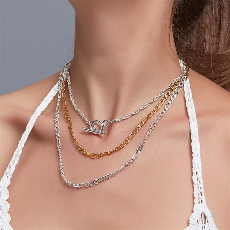 Modyle Neue Gold Farbe Punk Vintage Halsketten Dicke Kette Erklärung Halsketten &amp; Anhänger Frauen Schmuck: 43656