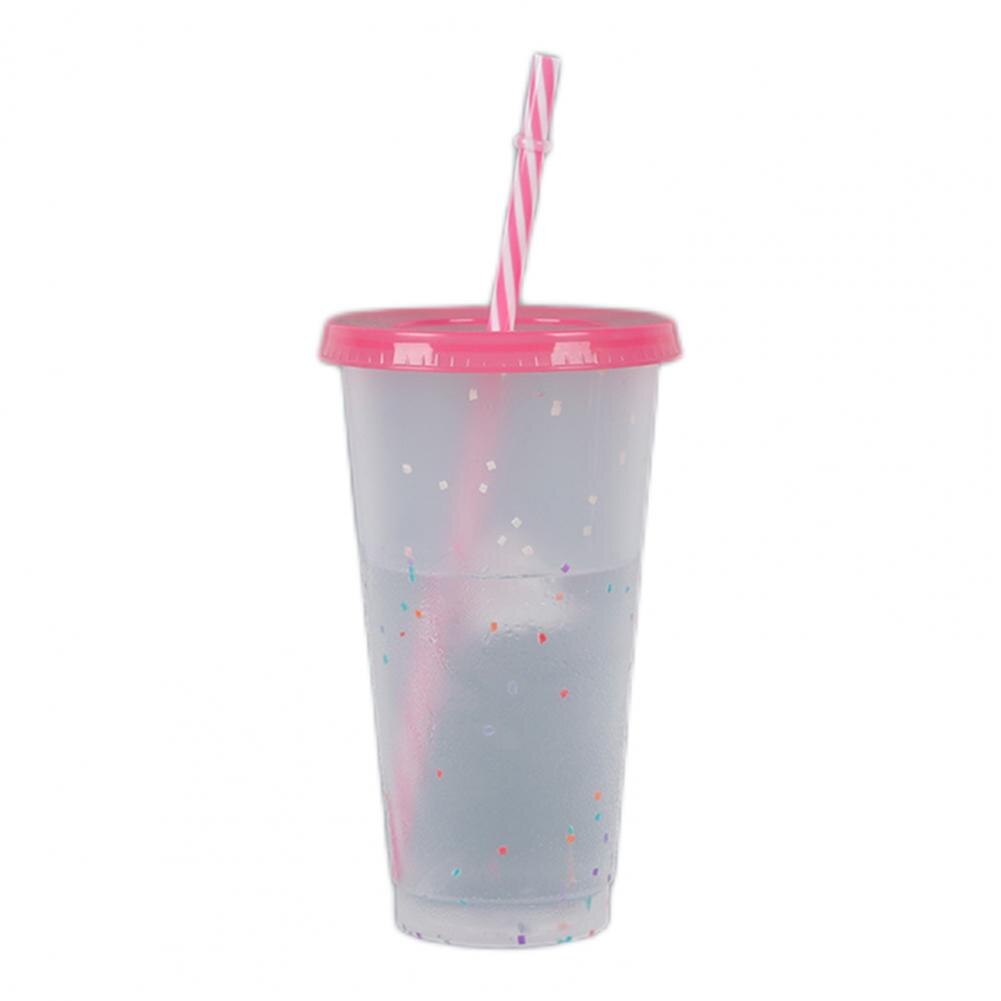 Reusable Straw Cup Water Tumbler Plastic Cup Sequined Glitter Water Mug Tumbler with Straw Drinking Cup vaso con tapa y pajita: Pink