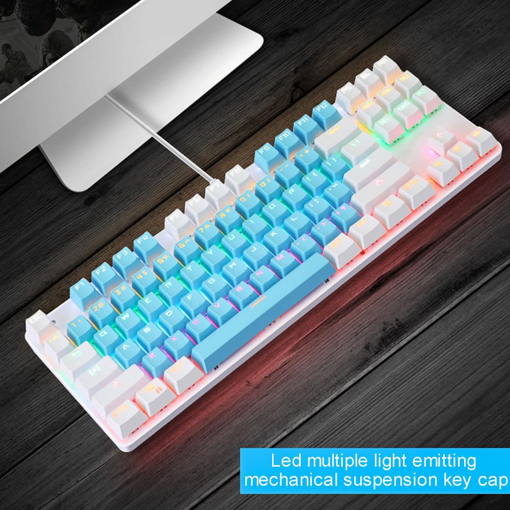 K100 87 Keys USB Backlight Green Shaft Office Home Gaming Mechanical Keyboard