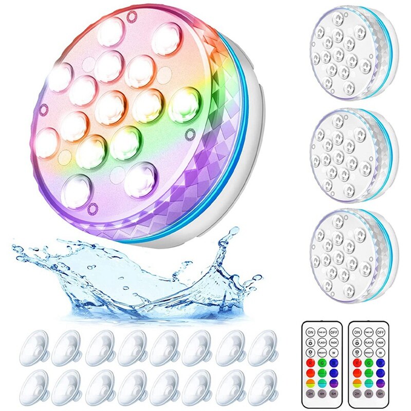Dompelpompen Led Verlichting Met Afstandsbediening, Zwembad Verlichting Waterdicht 15 Led Kralen 16 Rgb Kleur, onderwater Led Verlichting-4 Packs