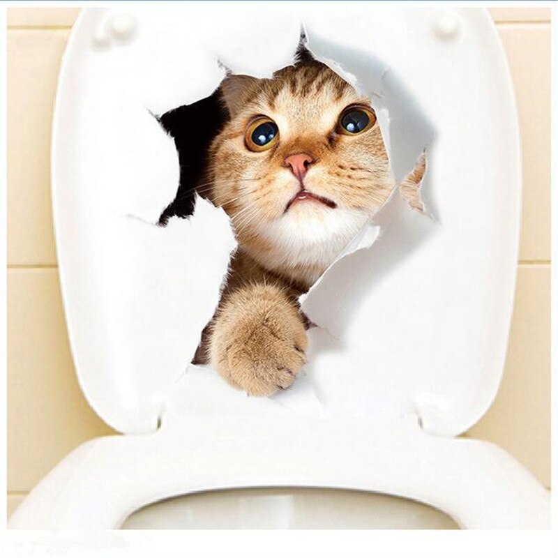 1Pcs 3D Leuke Katten Decoratieve Stickers Op De Muur Pvc Dier Decor Toiletbril Badkamer Koelkast Deur: Blauw