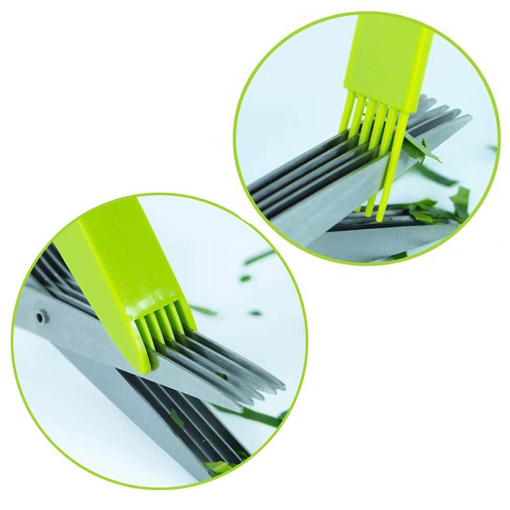 Herb Scissors with 5 Blades Kitchen Gadgets Cutter Chopper and Mincer Multipurpose Kitchen Scissors with Cover Brush Leaf Peeler