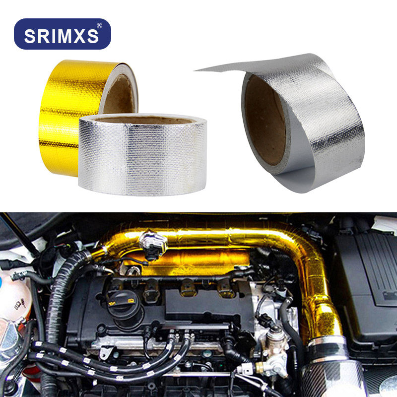 Een Gouden 2 &#39;&#39;Thermische Uitlaat Tape Luchtinlaat Warmte Isolatie Shield Wrap Reflecterende Warmte Barrière Zelfklevende Motor 2 inch 5/10M