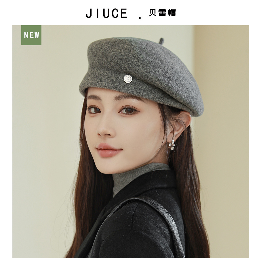 Baret Hoed Dames Herfst Winter Licht Luxe Wolmix Show Gezicht Kleine Mode Schilder Hoeden Engeland Retro Bud Cap