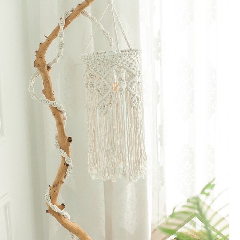 Plafonnier suspendu en forme de lampe en macramé, fait à la main, en corde de coton, style bohème, luminaire décoratif d&#39;intérieur