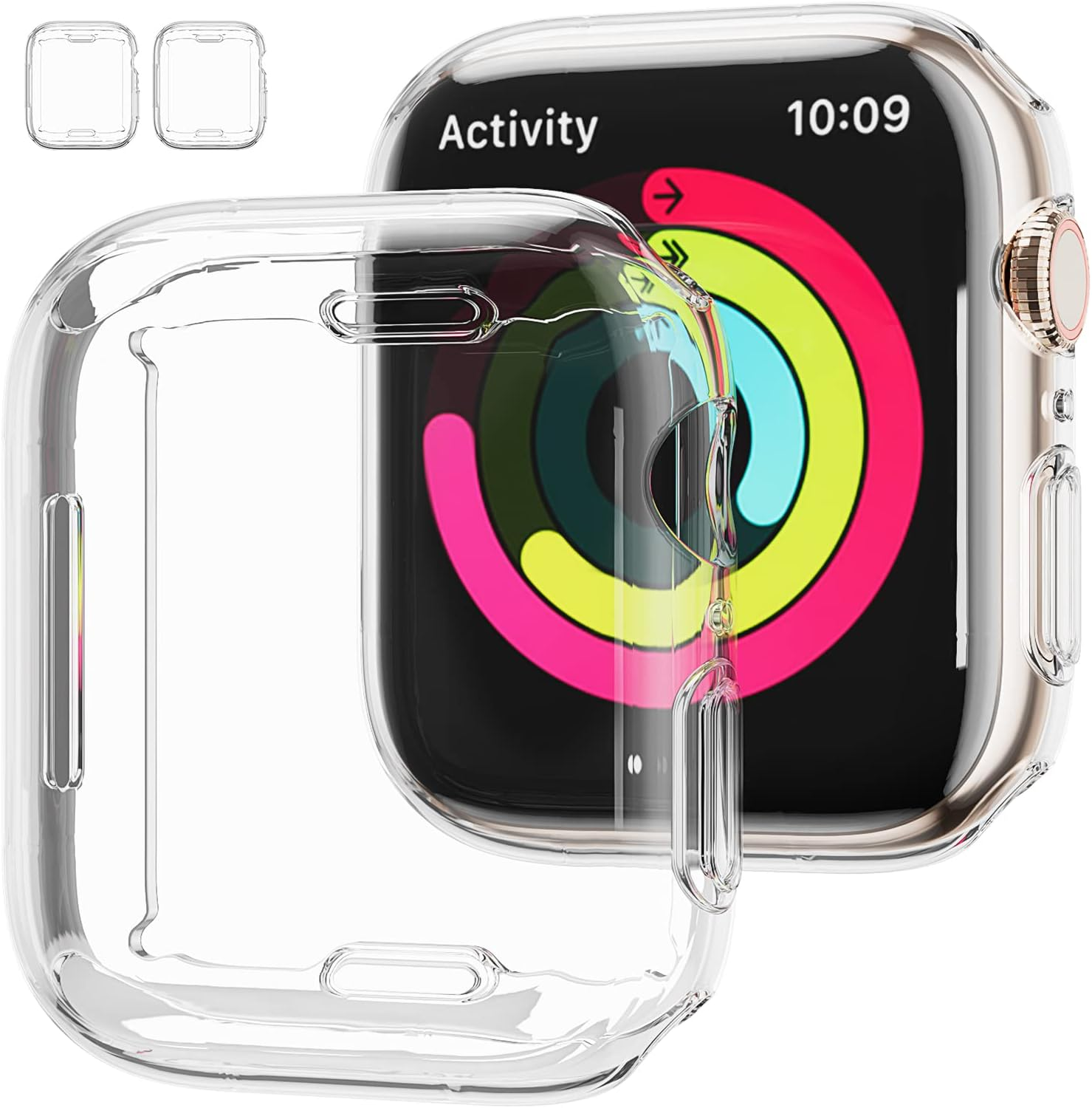 1/2 Uds cubierta transparente para Apple Watch funda 45mm 41-44-40-38-42mm Protector de pantalla de parachoques de TPU totalmente transparente serie 9 8 7 SE 6 5 4