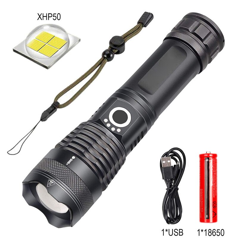 LED Flashlight High Lumens Brightest Light with XHP-50 LED, USB Rechargeable Flashlight with Power Indicator Zoomable Flashlight: 0001