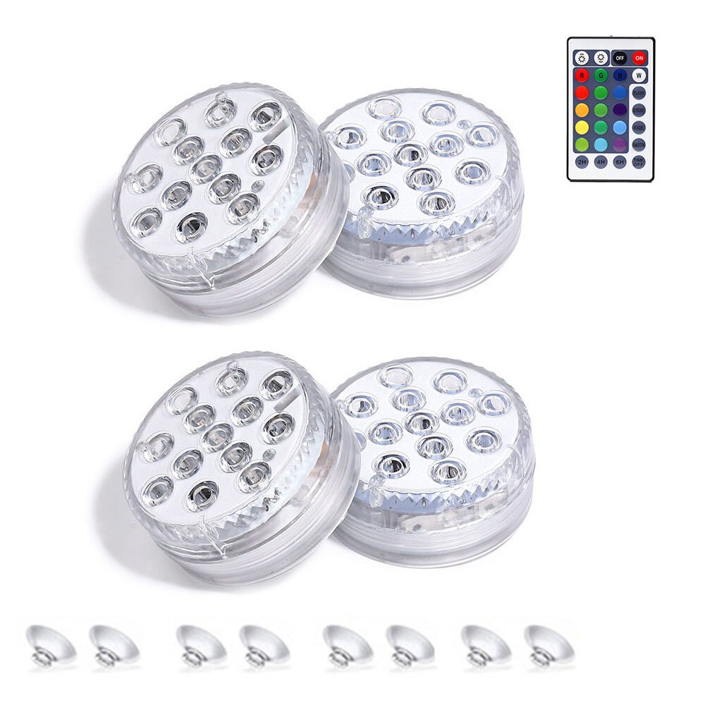 Onderwater led-lamp met 13 leds rgb, onderwatervislamp, op batterijen werkend, infrarood afstandsbediening, draadloze, meerkleurige badlampen: 4 stuks / Zonder batterij