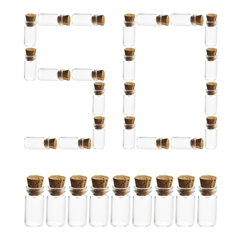 HIPSTEEN 50 Stuks 11*22MM 1ML Mini Glazen Flessen Lege Sample Potjes met Kurk voor DIY craft Decoratie