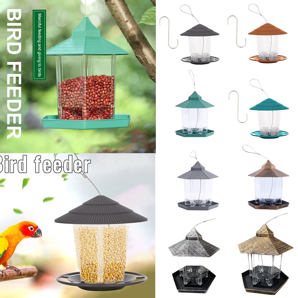 Gazebo colgante impermeable para pájaros salvajes, alimentador para exteriores, contenedor con cuerda colgante, tipo casa de alimentación, decoración, aviario,