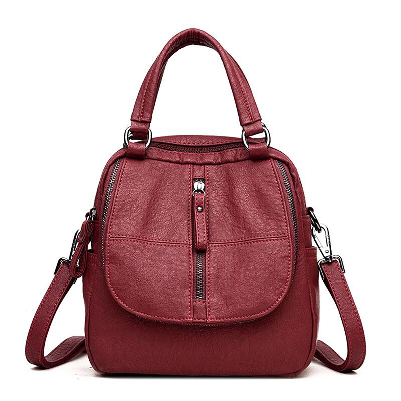 Multifunctional Black Red Women Backpacks Shoulder Crossbody Bags for Girl Bookbags Solid Small Schoolbags Travel Bag: red