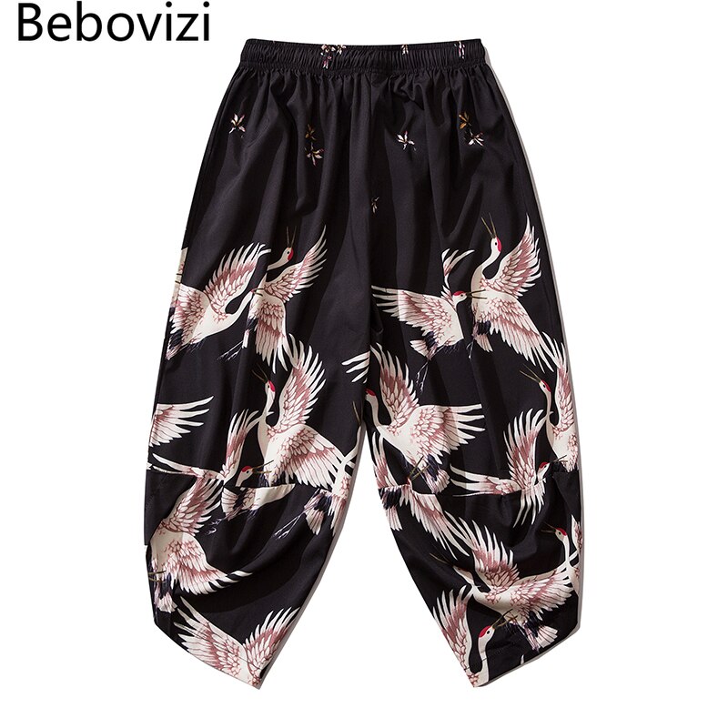 Bebovizi-traje de Kimono japonés para hombre y mujer, pantalones de estilo Yukata Harajuku, cárdigan, traje tradicional de grulla suelta, traje asiático