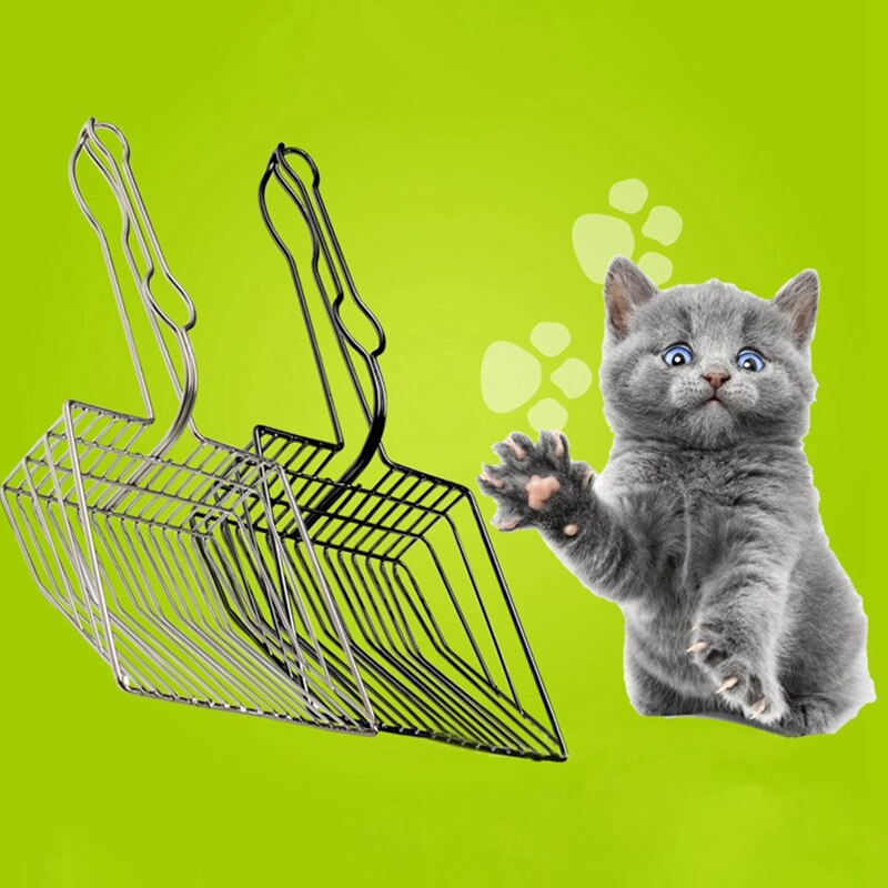 Pala para arena con de ahuecamiento completo para gatos, cepillo multiusos con gancho, pala de Metal para mascotas, suministros de limpieza de arena para gatos