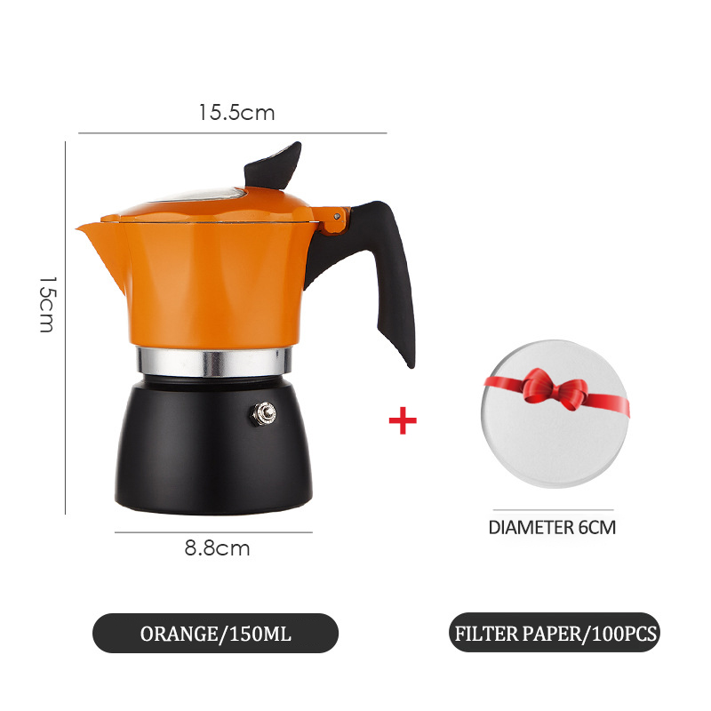 150/300ml Moka Coffee Pot Coffee Maker Aluminum MochaEspresso Pot Italian Coffee Machine Rapid Stovetop Coffee Brewer Cafe Tool: orange 150ml
