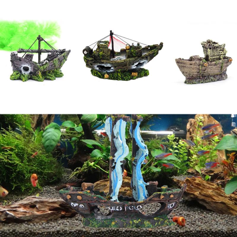 Decoración Para tanque de peces, barco pirata, decoración de barco de resina, decoraciones de acuario, accesorios