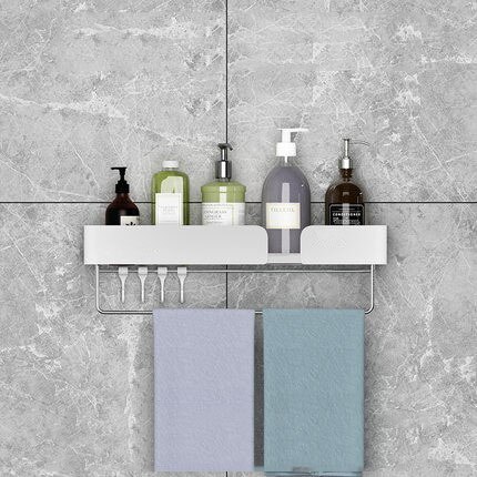 Væghængt hjørneopbevaringsstativ sort badeværelseshylde bruseopbevaring trekanthylder håndklædestang badeværelsestilbehør: Hvid d