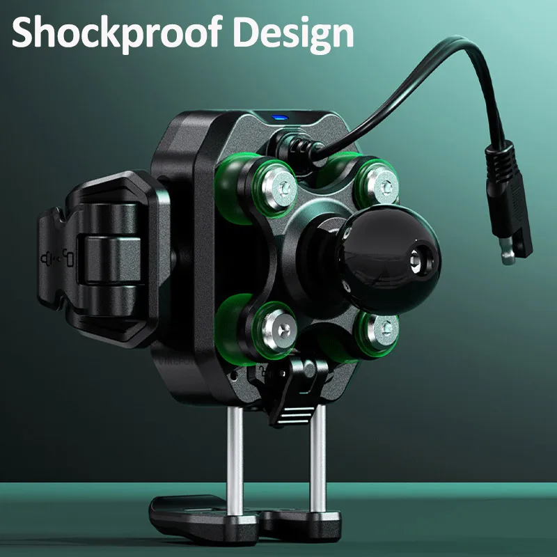 Motorcycle Phone Holder 15W Wireless Charger & 36W USB C Fast Charging Shockproof Motorbike Bicycle Bike Scooter Phone Stand