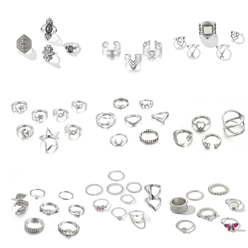 Tocona eenvoudige geometrische sterren maan zilverkleurige ringen voor vrouwen punk boho gezamenlijke vinger ringen set sieraden accessoires