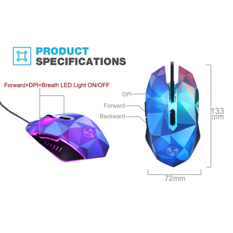 1 Pcs Wired Gaming Mouse Diamond Version Mice 4 DPI Levels Ergonomic 7 Circular Breathing LED Light For Laptop PC Mouse Gamer