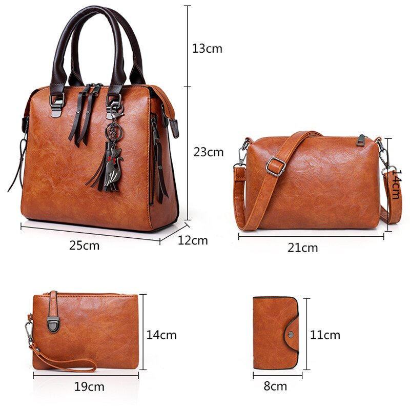 HBWJ Women Tassel Handbags PU Leather Shoulder Crossbody Bag + Purse Small Totes Female Composite Bags