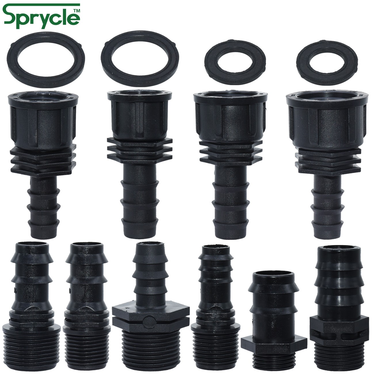 SPRYCLE 4PC 1/2 "3/4" Weiblich Außengewinde Anschluss Zu Widerhaken 16mm 20mm 25mm PE Schlauch Adapter Garten Bewässerung Tropf Bewässerung System