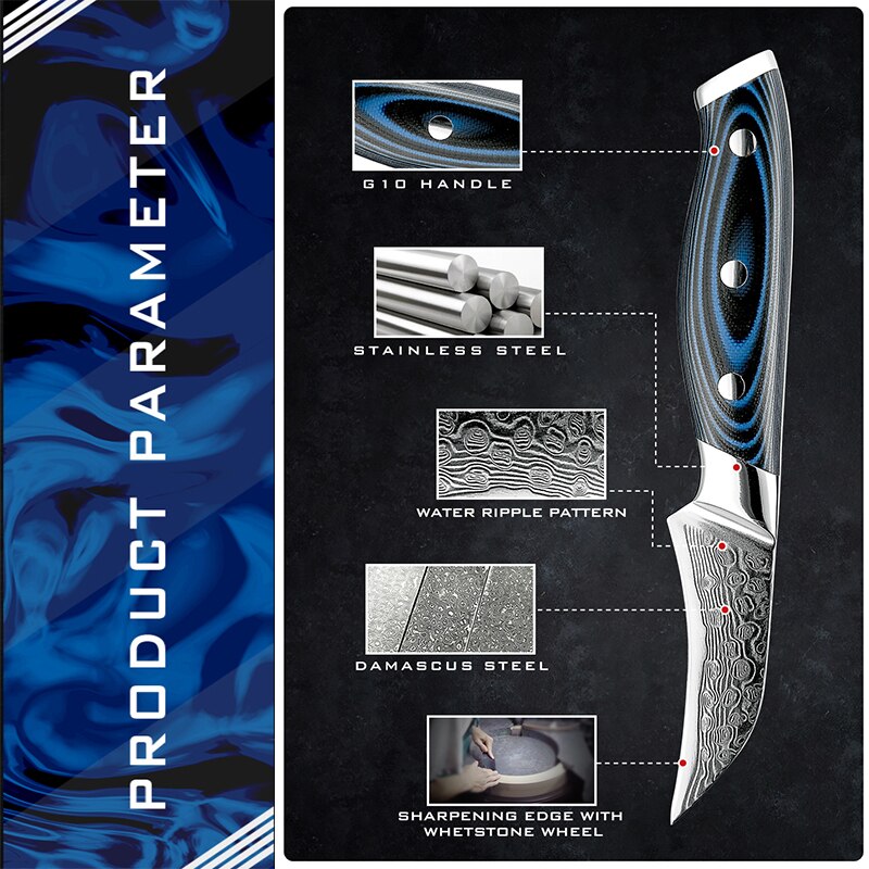 Grandsharp 3.5 Inch Paring Knife vg10 Japanese 67 Layers Damascus Steel Peeling Fruit Kitchen Knife with G10 Handle