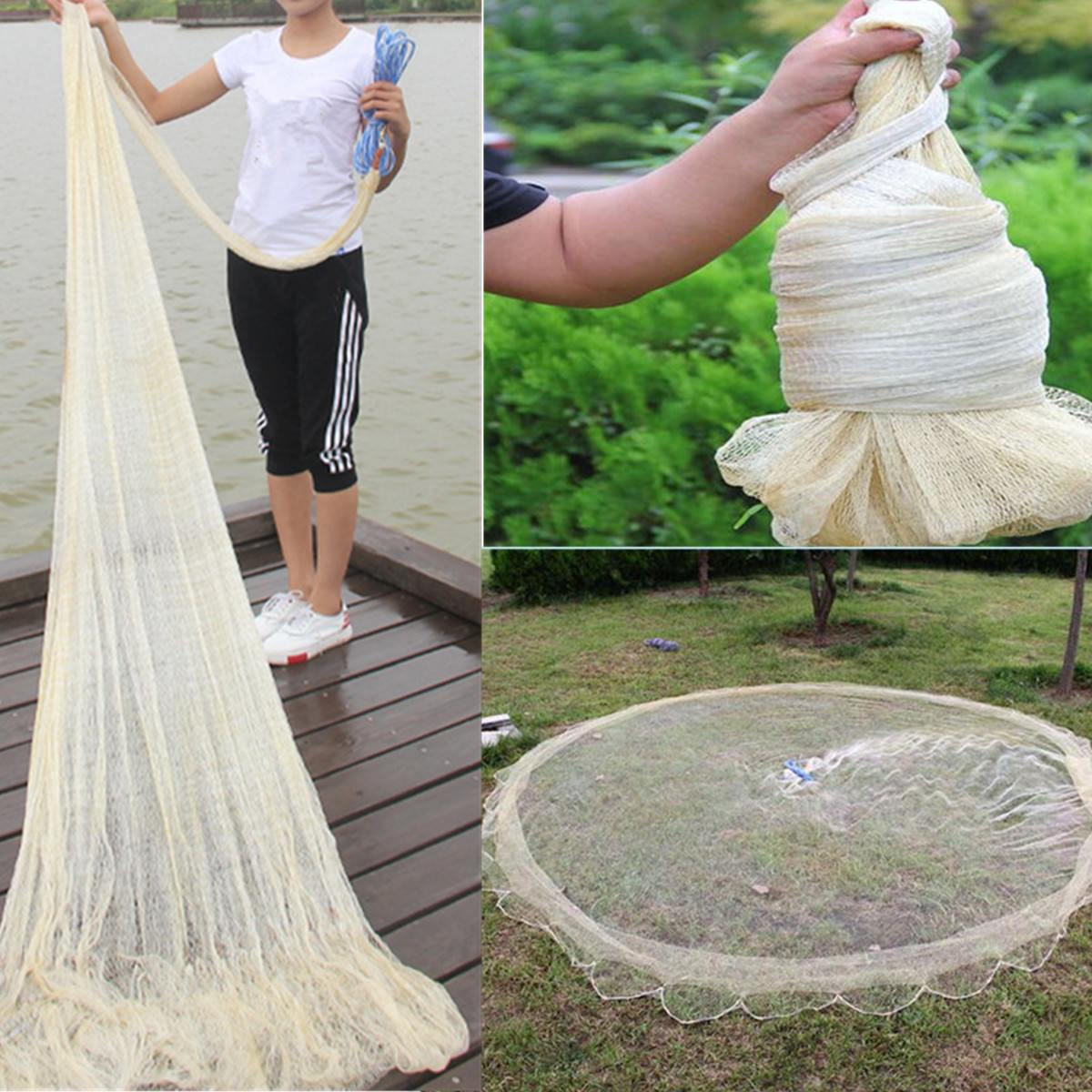3Mx4M Big Hand Throw Fishing Net Nylon Monofilament Fish Gill Net Easy Throw Hand Casting Easy Throw With Sinker Fishing Tools