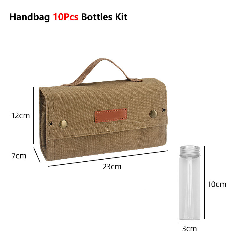 Outdoor Camping Spice Bottle Storage Bags Canvas Foldable Portable BBQ Picnic Seasoning Bottles Handbag Cruet Organizer Holder: green