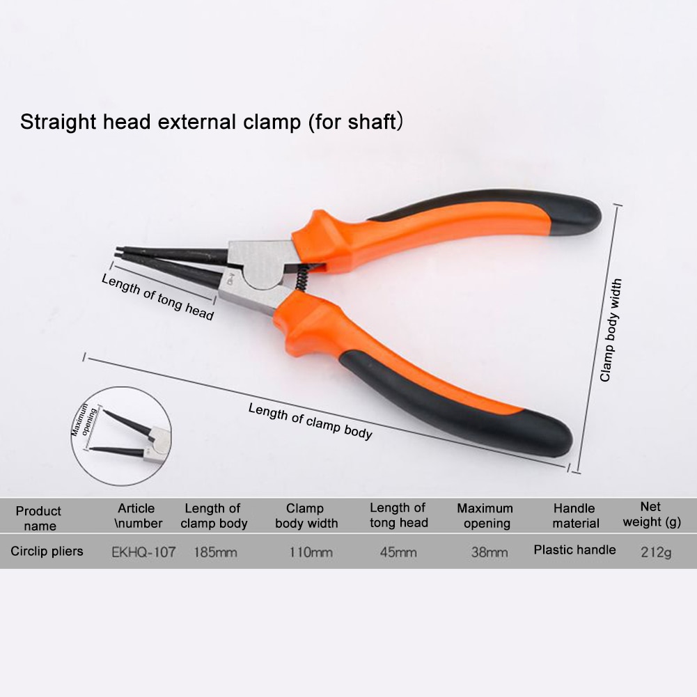 Portable Multifunctional Internal External Retaining Clip Circlip Pliers Crimp Tool Snap Ring Bent Straight Practical Hand Tool: Outer Straight