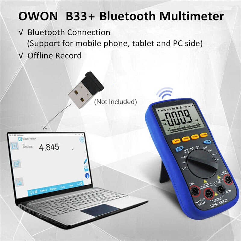 multimètre numérique bluetooth LCD BLE 4.0 avec fil de Test Thermocouple de type K 6000 rétro-éclairage réel 10M Ohms