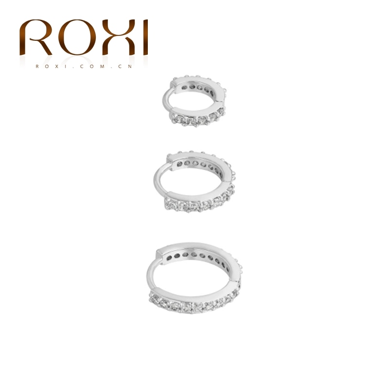 ROXI 3pcs Classic Wild Zircon Round Hoop Earrings for Women Girls Wedding Jewelry Cartilage Earring 925 Sterling Silver: C