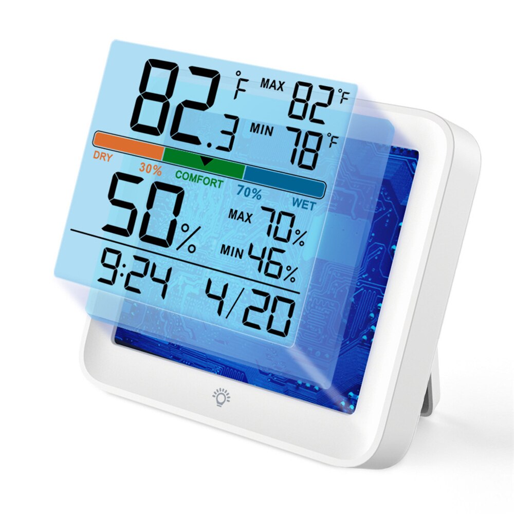 Digital Temperature Meter Backlight Thermo-hygrometer with Magnet Multifunctional Indoor Color Screen Thermometer Humidity Clock