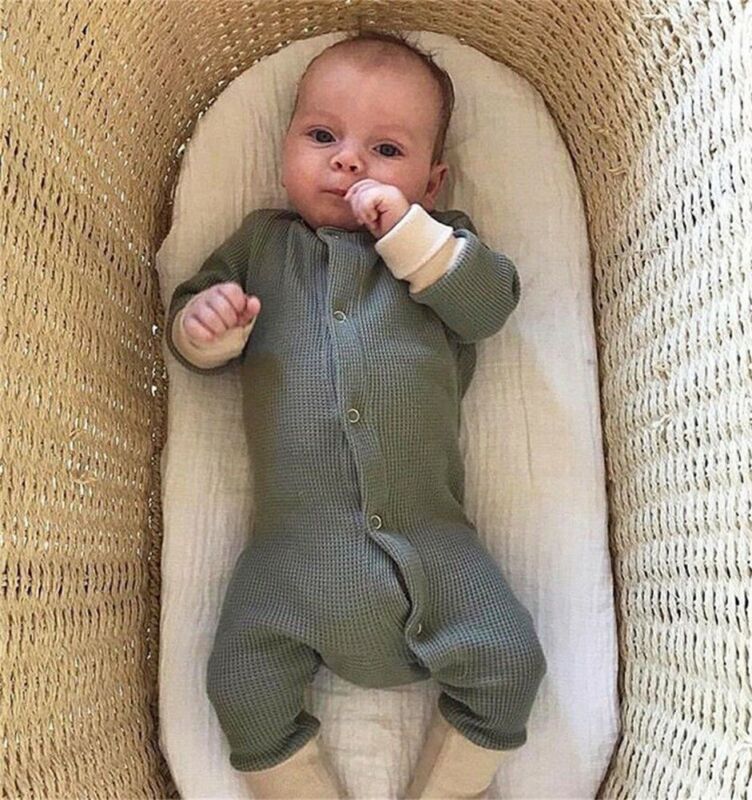 Infant Newborn Baby Boy Cotton Long Sleeve Solid Jumpsuit Romper Playsuit Spring Autumn Outfit Set 3-18M