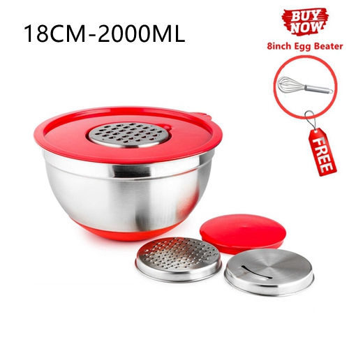Stainless Steel Ingredients Standby Bowls Mixing Bowl Non-Slip DIY Cake Bread Salad Mixer Food Container With Grater/Egg Beater