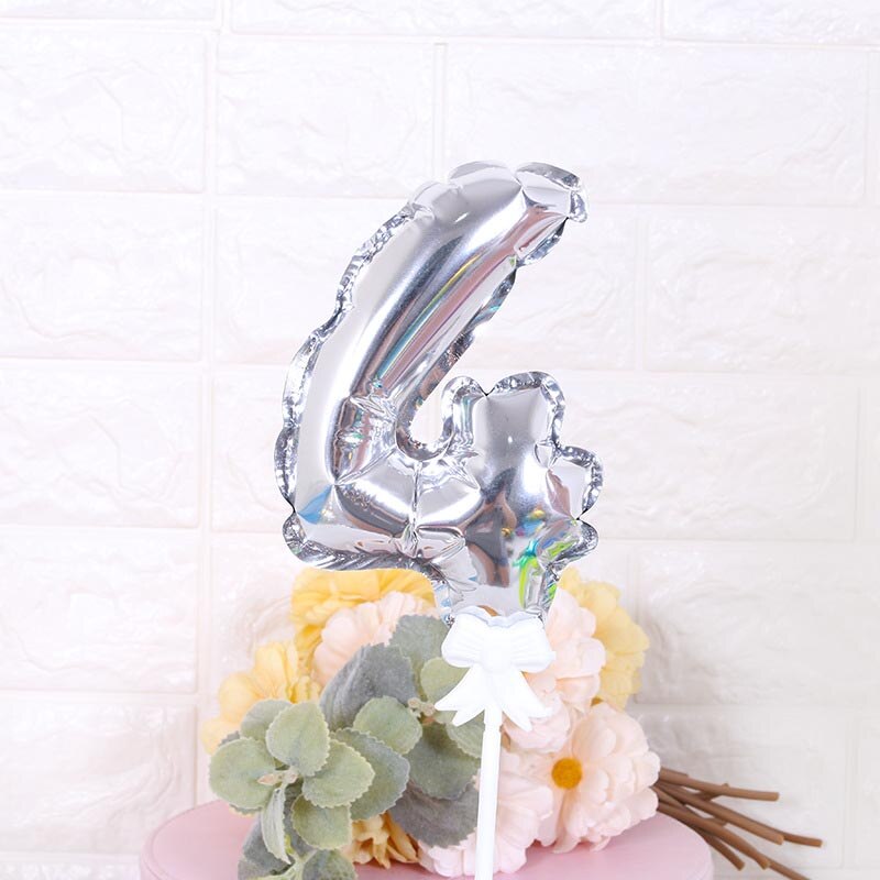7Inch Mini Gold Silver Foil Number Balloons Cake Topper Diy Kids Birthday Cake Flags For Wedding Anniversary Birthday Decoration: Silver 4