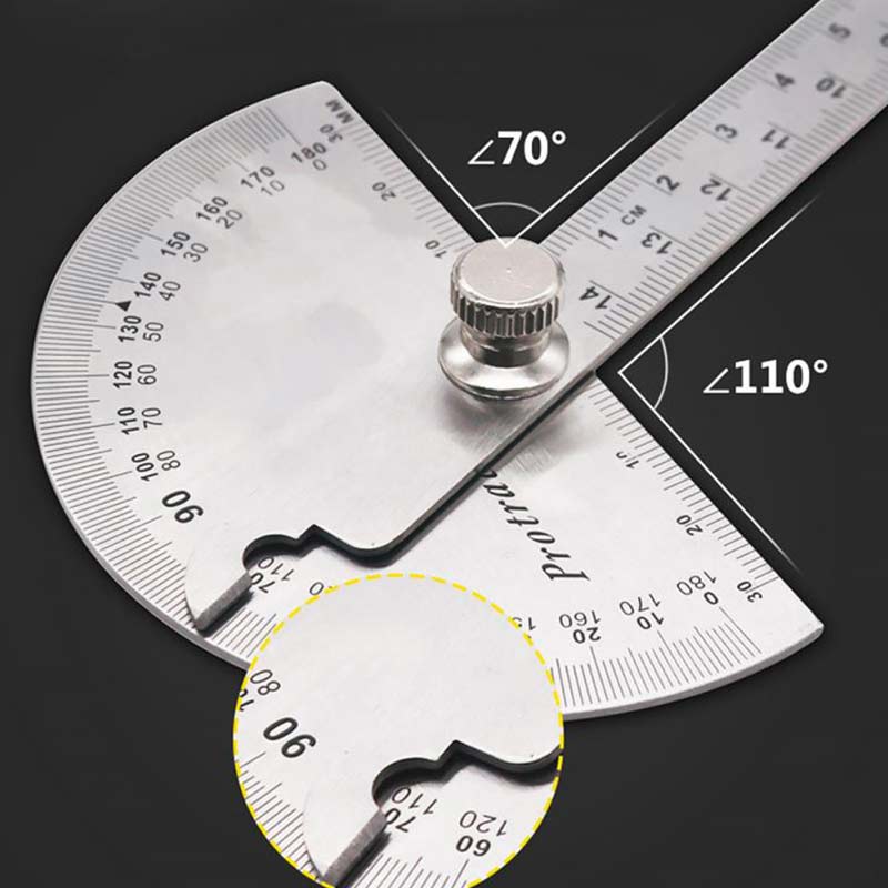 Multifunctional stainless steel adjustable protractor round head angle ruler mathematical measuring tool