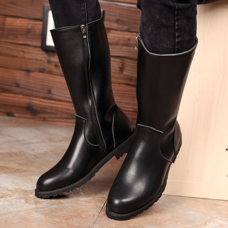 Autumn Early Winter Shoes Men Boots Brand Mens Long High Boots Male Footwear Black KA2547