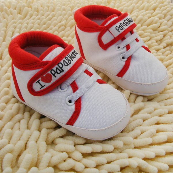 Pasgeboren Baby Jongens Meisjes Schoenen I Love PaPa & MaMa Brief Gedrukt Canvas Zachte Bodem Mocassins Schoeisel 0-18M Peuter Eerste Wandelaars: Rood / 2