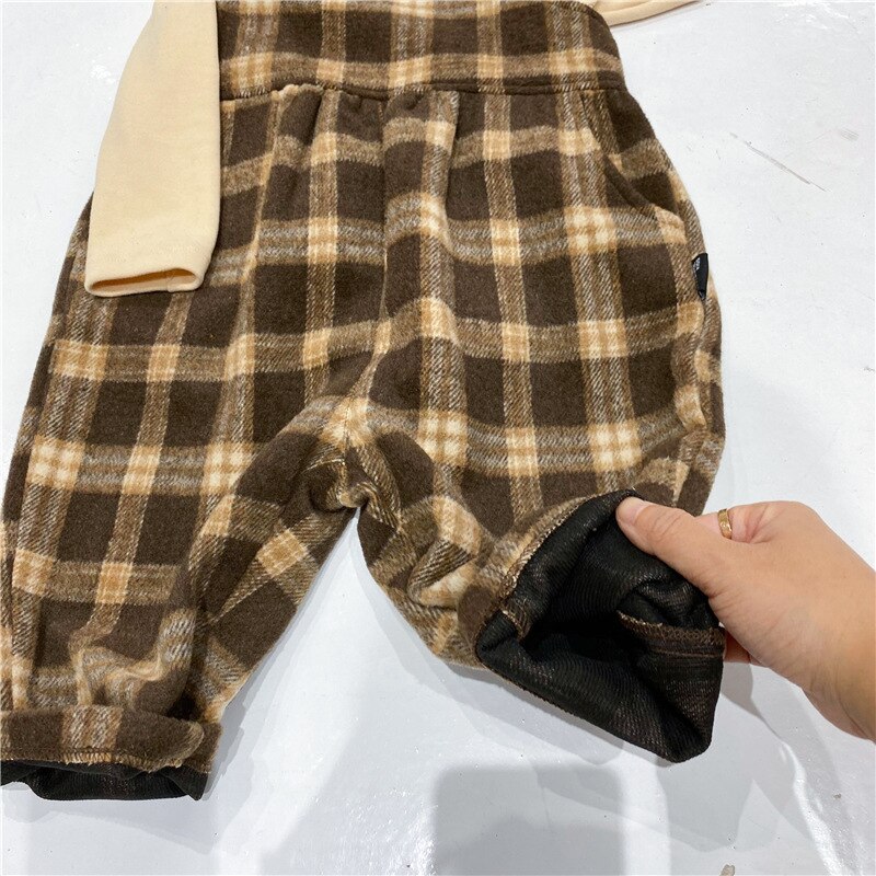 Kinderen Broek Herfst Winter Koreaanse Thicken Wollen Plaid Broek 3T Meisjes Jumpsuit Jongen Overalls Voor Kinderen Vallen Kleding Unisex 5T