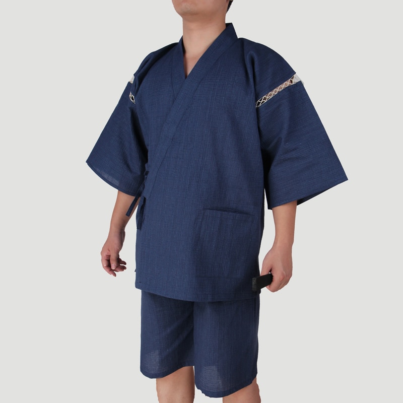 verano hombres Kimono japonés Manga corta ropa de dormir Vintage hombres bata de casa tradicional albornoces pijamas 062513