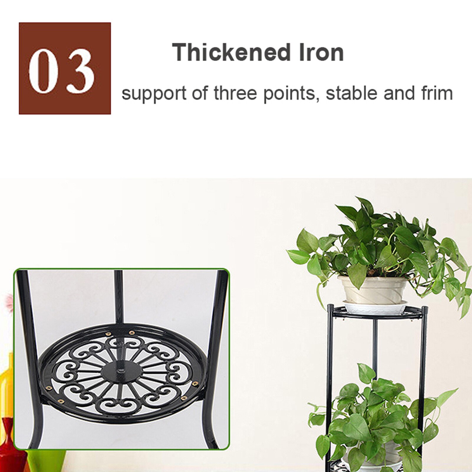 2 Holder Flower Stand Metal Plant Pot Stand Flower Display Shelf Garden Patio Home Outdoor Black Flower Tray Home Decoration