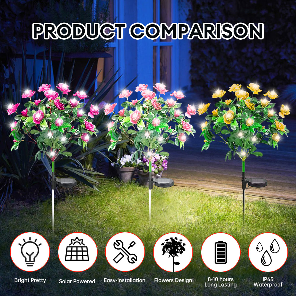 LED Solar Azalea Flower Light Outdoor Waterproof Landscape Light Garden Decorative Lamp Yard Lawn Pathway Light Patio Decor