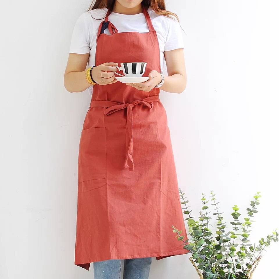 Katoen Linnen Keuken Schort Voor Vrouwen Mouwloze Bloem Winkel Coffeeshop Restaurant Werk Schort Koken Bbq Bakken Bib Schorten: orange