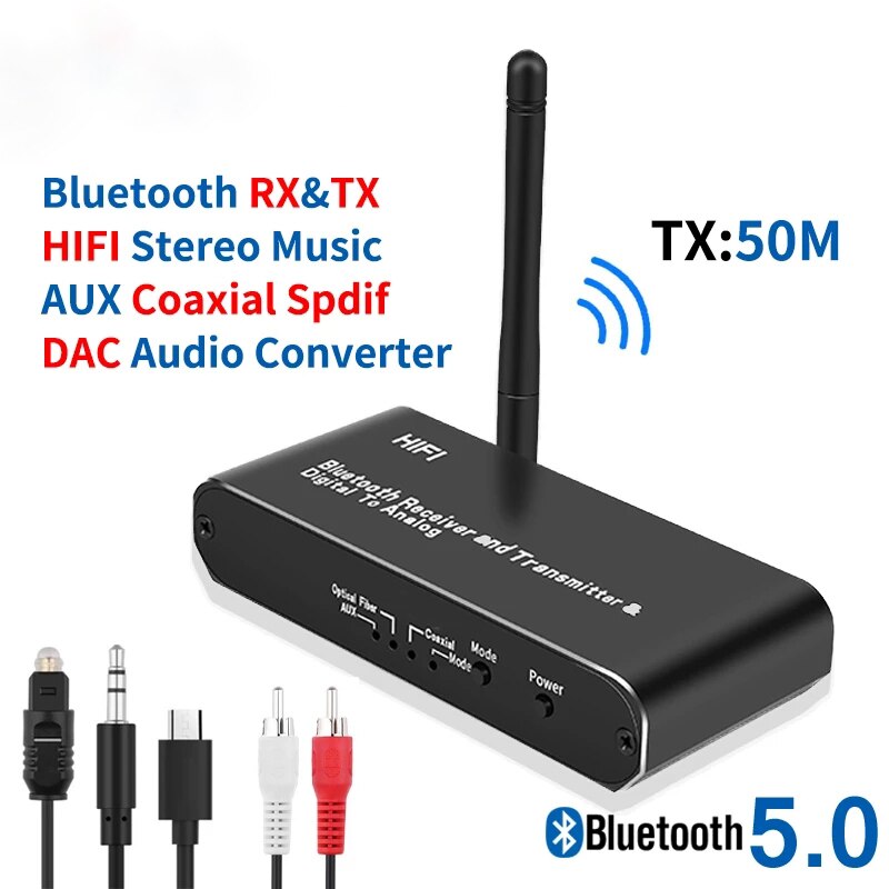 Conversor de áudio digital para analógico, sem fio, dac, com transmissor receptor bluetooth, áudio estéreo hifi