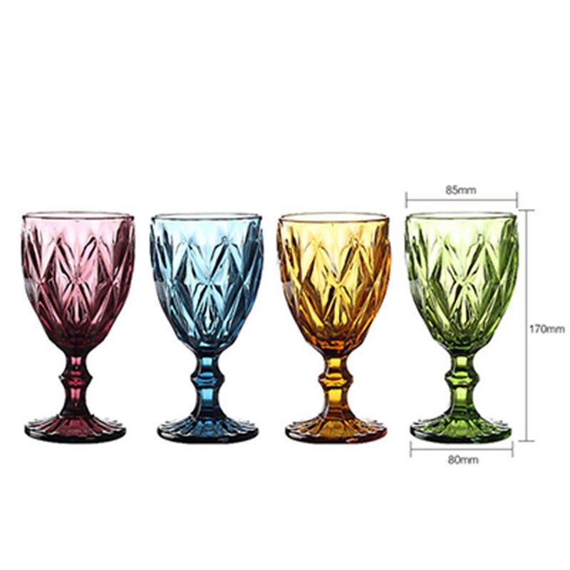 4 st set 330ml flerfärgad relief rödvinsglas kopp graverad prisma blandad färg fotbägare cocktailglas whiskykoppar