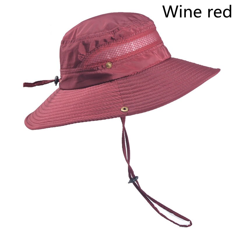 Outdoor Vissen Wandelen Hoed Heren Zomer Zonnehoed Visser Hoed Mesh Ademend Anti-Uv Grote Brede Rand Zon Bescherming cap: Wine red